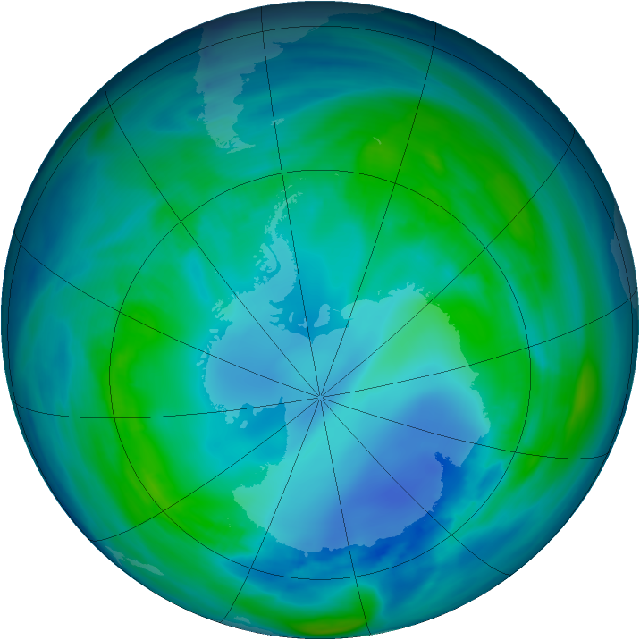 Antarctic ozone map for 01 May 2007